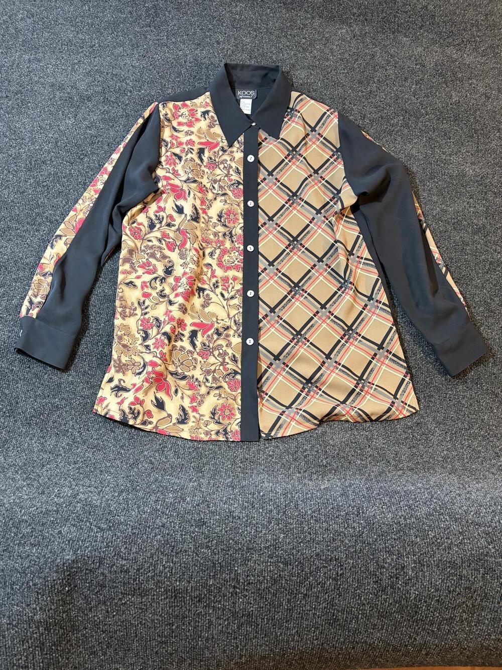 Koos Of Course Blouse Womens M Multicolor Floral Plaid Button Up Long Sleeve